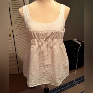 GAP White Textured Cotton Tank with Shirred Waist